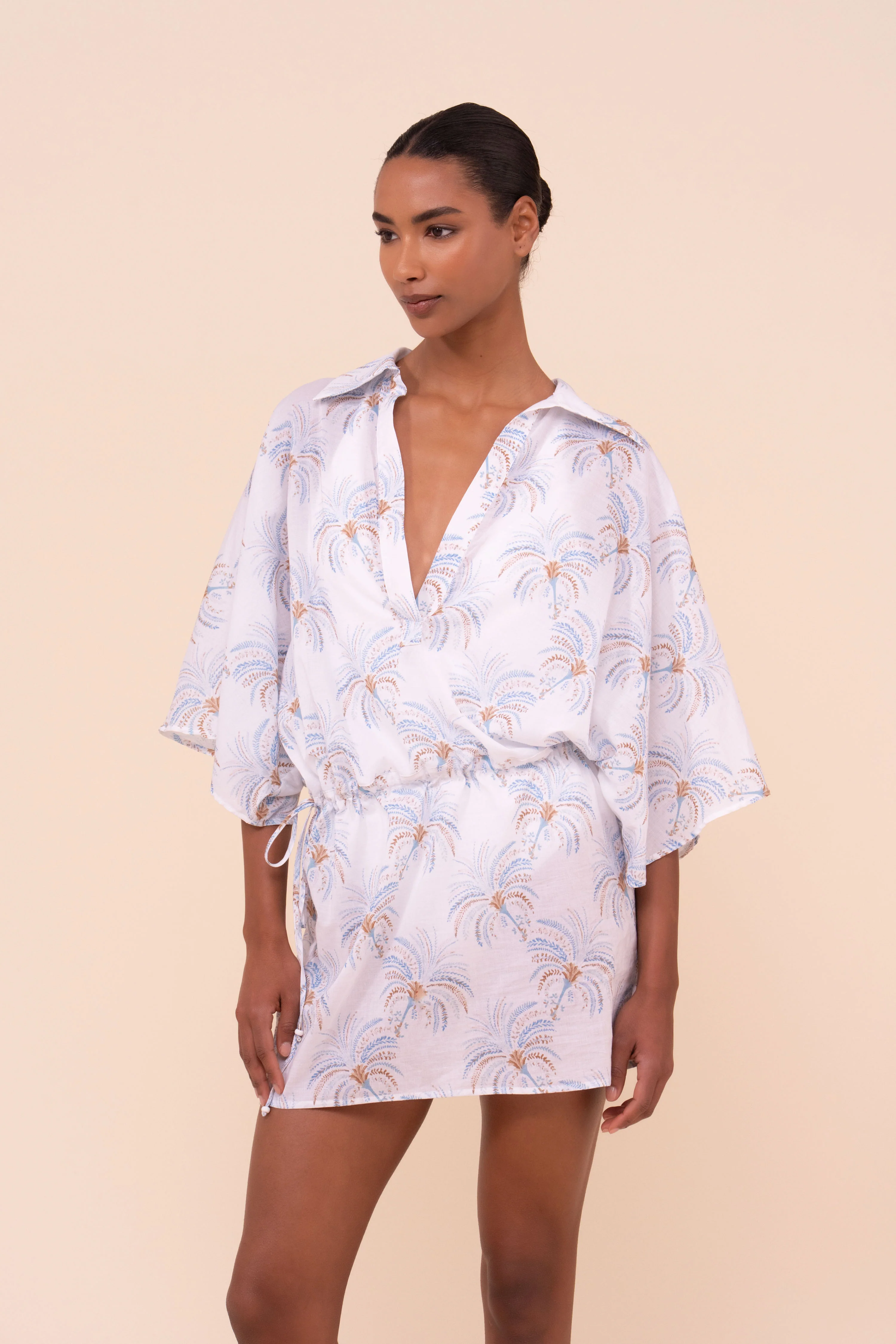 Palmi Printed Cotton Voile Kaftan - Palms Pattern