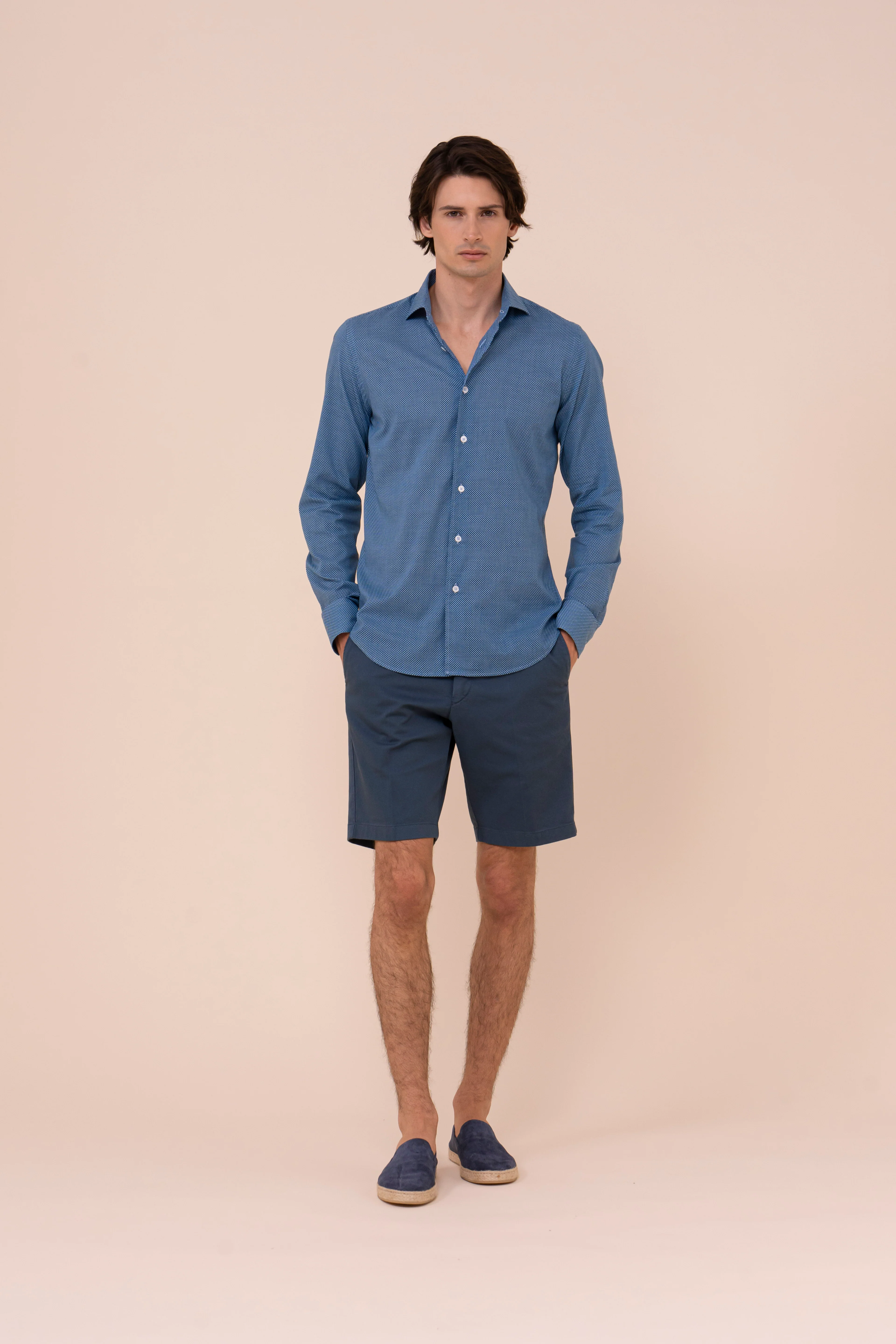 Sean Cotton Voile Printed Shirt - Mini Dash Pattern - Image 2